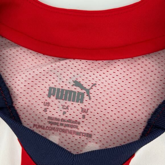 Men's Small Chivas Puma 2023/24 Home Replica Jersey - Red White Striped Collared - Picture 3 of 11